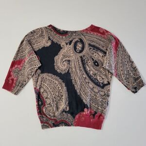 Chaps Women's Elbow Length Paisley Black Tan Red Pullover Sweater